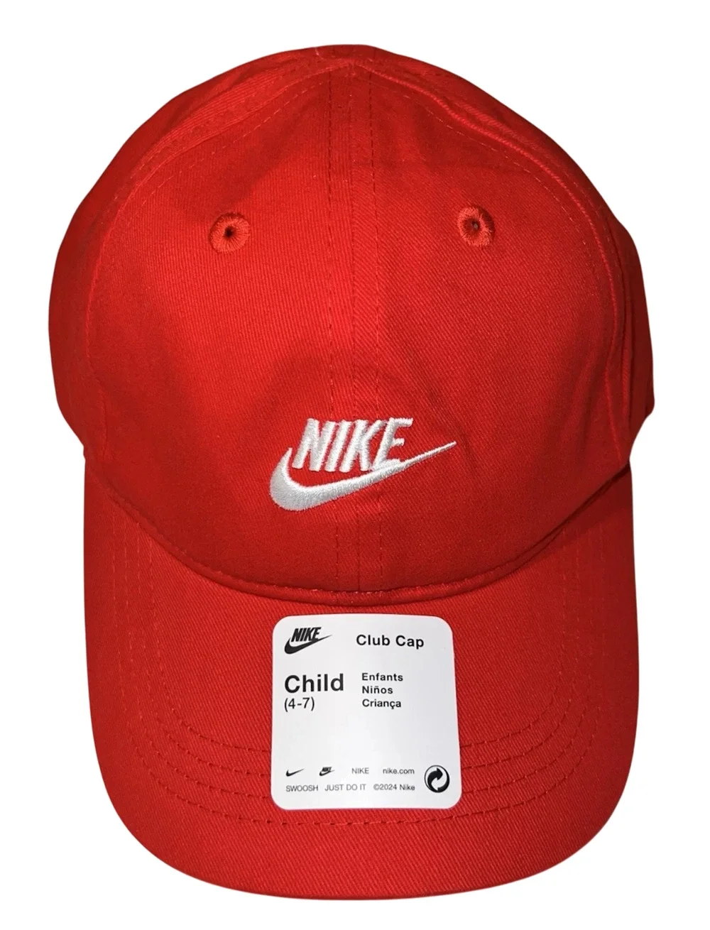 Nike Club Cap Classic Baseball Hat Child 4/7 Kids University Red Adjustable New